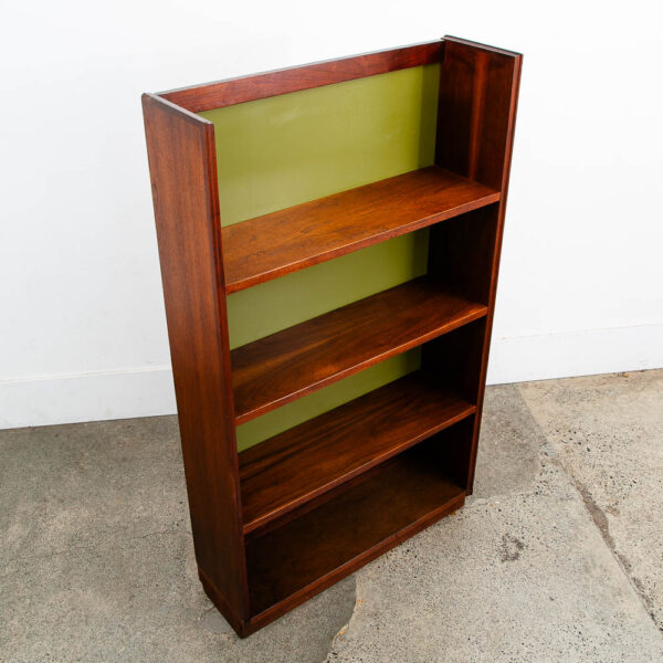 Mid Century Modern Bookshelf Walnut Shelving Unit Avocado Green Mcm Vintage Wood - Image 2