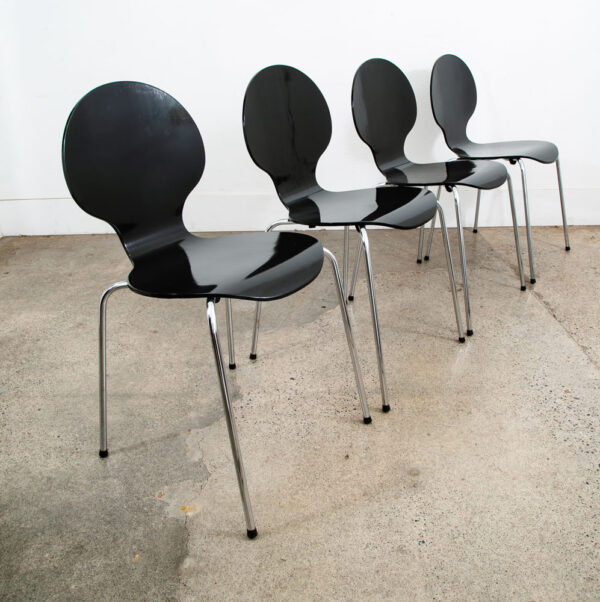 Mid Century Modern Chair Set 4 Dining Fritz Hansen Style Black Vintage Round Mcm - Image 3