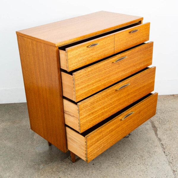 Mid Century Modern Highboy Dresser 4 Drawer Stanley Mahogany Mcm Brass Handles - Image 6