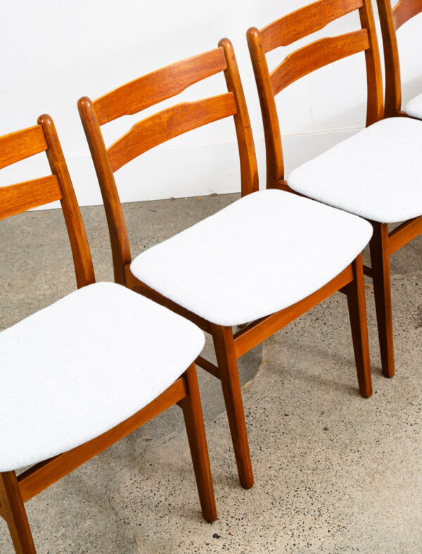 Mid Century Danish Modern Dining Chairs Set 4 Gray Off White Fabric Beech Teak - Image 8