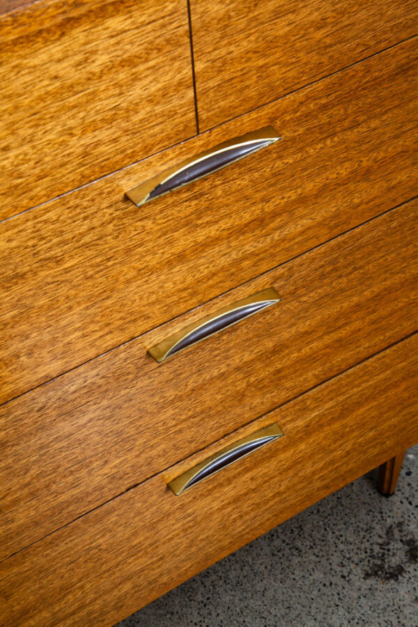 Mid Century Modern Highboy Dresser 4 Drawer Stanley Mahogany Mcm Brass Handles - Image 7