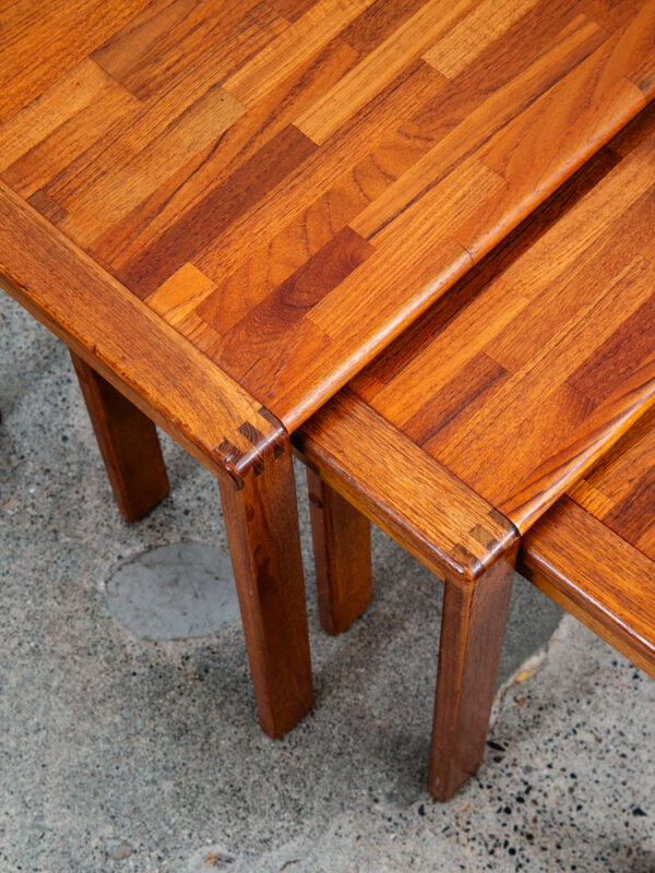 Mid Century Danish Modern Nesting Tables Solid Teak Set 3 Denmark Fingerjoint NM - Image 7