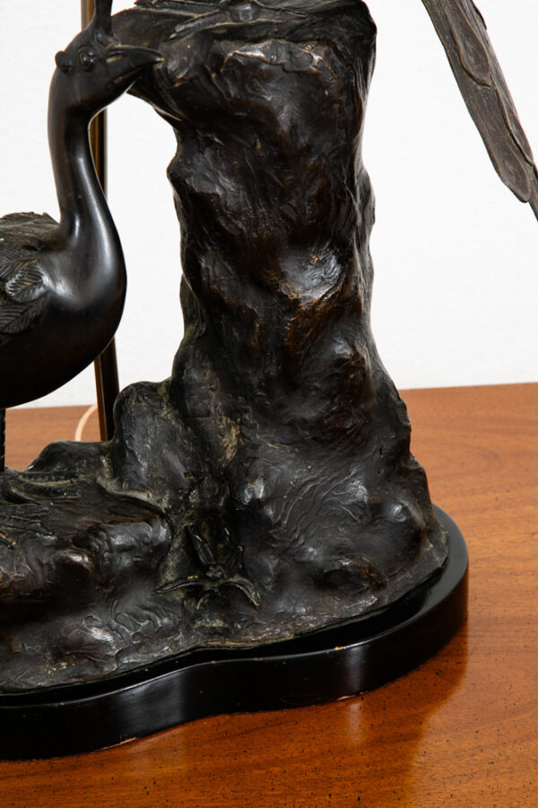 Mid Century Modern Lamp Table Light Bronze Peacock Sculptural Marbro Birds - Image 6