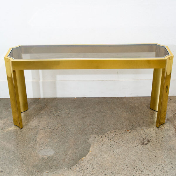 Mid Century Modern Console Table Entry Sofa Metal Brass Glass Vintage Baughman - Image 3