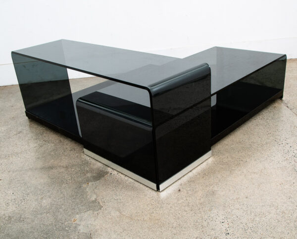 Mid Century Post Modern Coffee Table Smoked Glass Italian Fiam Italy 3pc Modular - Image 5