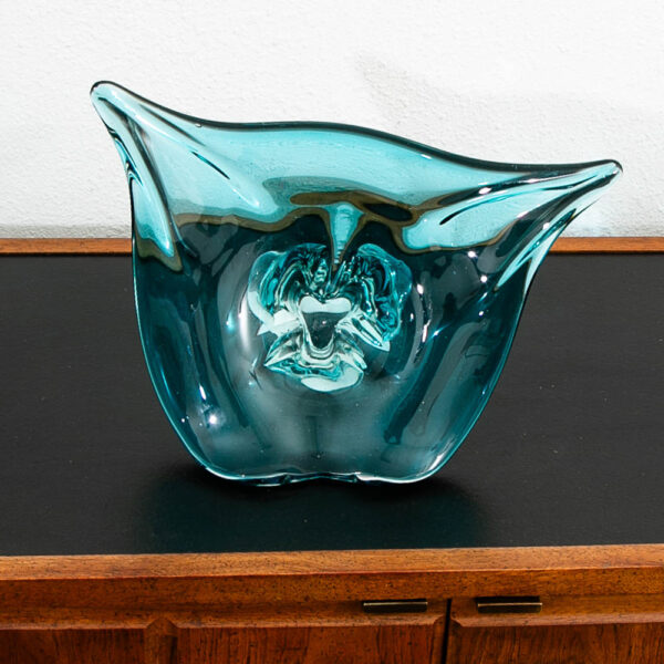 Mid Century Modern Art Glass Vase 2 Tone Teal Blue Murano Seguso Poli Art Studio - Image 5