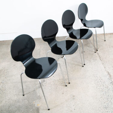 Mid Century Modern Chair Set 4 Dining Fritz Hansen Style Black Vintage Round Mcm