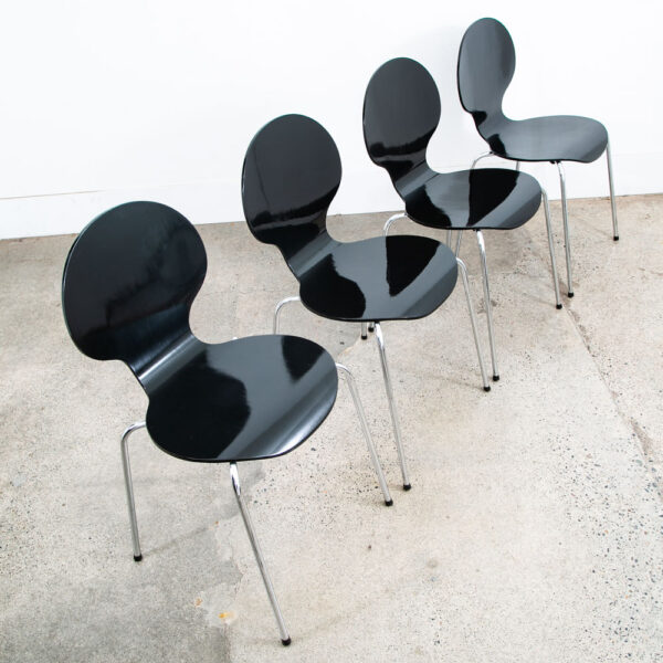 Mid Century Modern Chair Set 4 Dining Fritz Hansen Style Black Vintage Round Mcm
