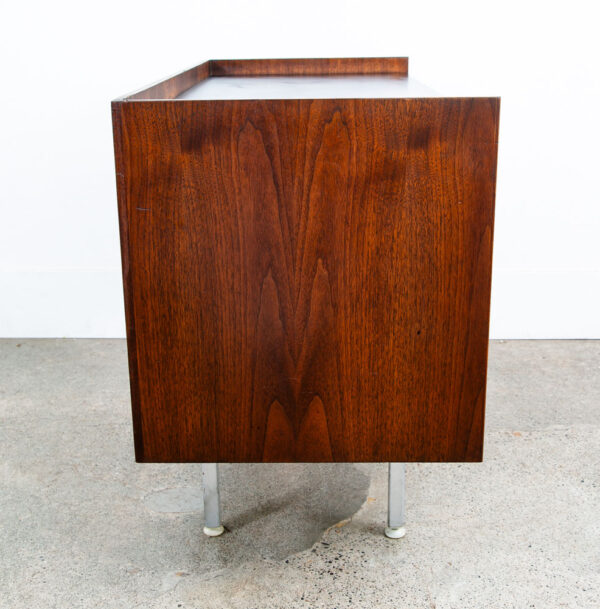 Mid Century Modern Desk Costa Mesa Furniture Walnut Metal Black 3 Drawers Mcm - Image 4