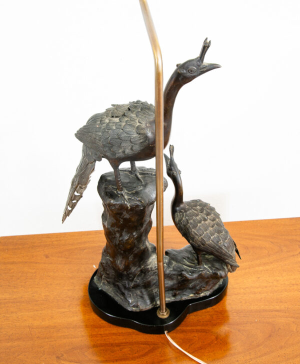 Mid Century Modern Lamp Table Light Bronze Peacock Sculptural Marbro Birds - Image 10