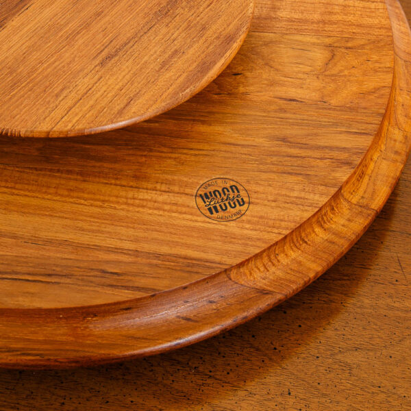 Mid Century Danish Modern Teak Lazy Susan Tray with Cups Luthje Wood Denmark - Image 7