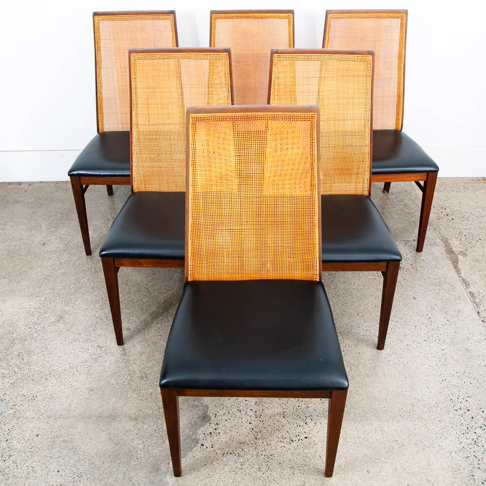 Mid Century Danish Modern Dining Chairs Set 6 Walnut Dillingham Black Esprit Mcm
