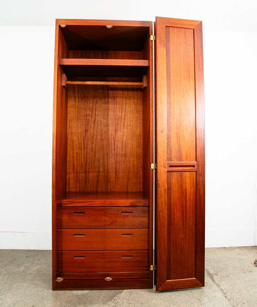 Mid Century Modern Closet Cabinet Armoire Mahogany Wardrobe Denmark 3 Drawers - Image 3