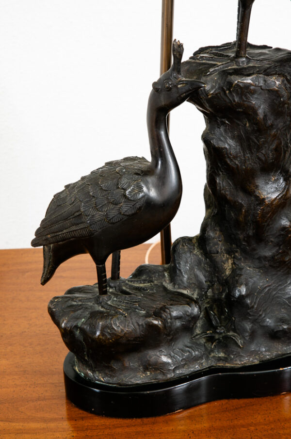 Mid Century Modern Lamp Table Light Bronze Peacock Sculptural Marbro Birds - Image 7