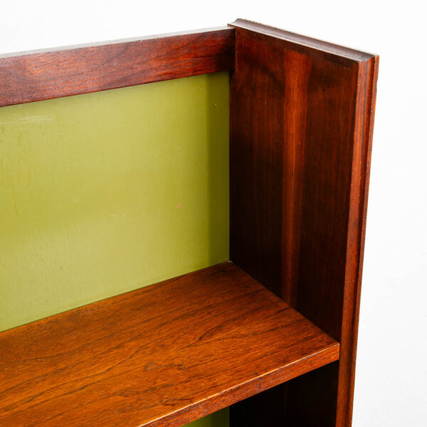 Mid Century Modern Bookshelf Walnut Shelving Unit Avocado Green Mcm Vintage Wood - Image 7