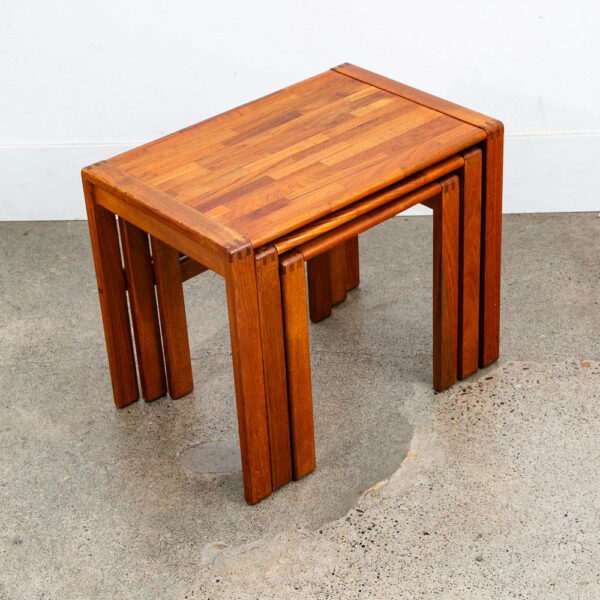 Mid Century Danish Modern Nesting Tables Solid Teak Set 3 Denmark Fingerjoint NM - Image 9