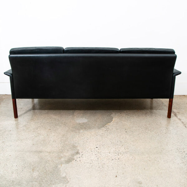 Mid Century Danish Modern Sofa Couch Leather Hans Olsen Black Arm Glostrup Wood - Image 5