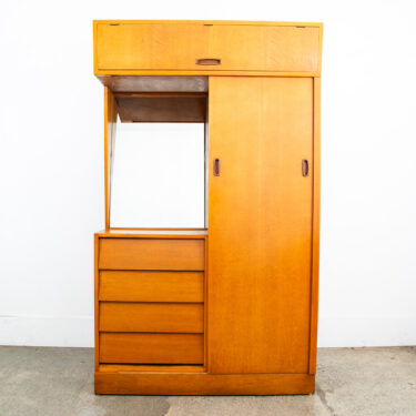 Mid Century Danish Cabinet Armoire Vanity Wardrobe Closet Oak Teak Drawer Mirror