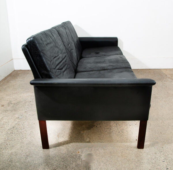 Mid Century Danish Modern Sofa Couch Leather Hans Olsen Black Arm Glostrup Wood - Image 3