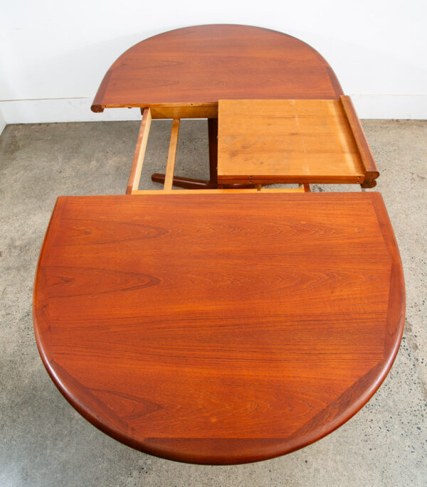 Mid Century Danish Modern Dining Table Solid Teak Accordion Leaf Round Oval Mcm - Image 9