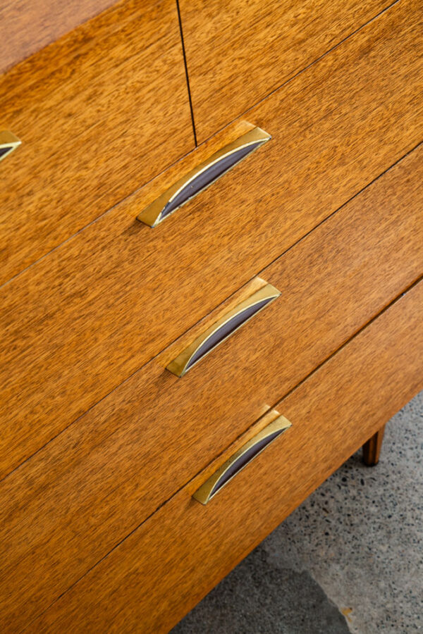Mid Century Modern Highboy Dresser 4 Drawer Stanley Mahogany Mcm Brass Handles - Image 12