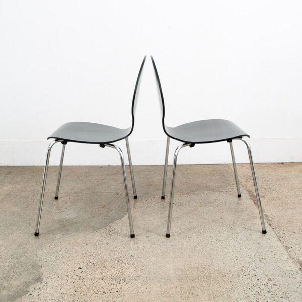 Mid Century Modern Chair Set 4 Dining Fritz Hansen Style Black Vintage Round Mcm - Image 5