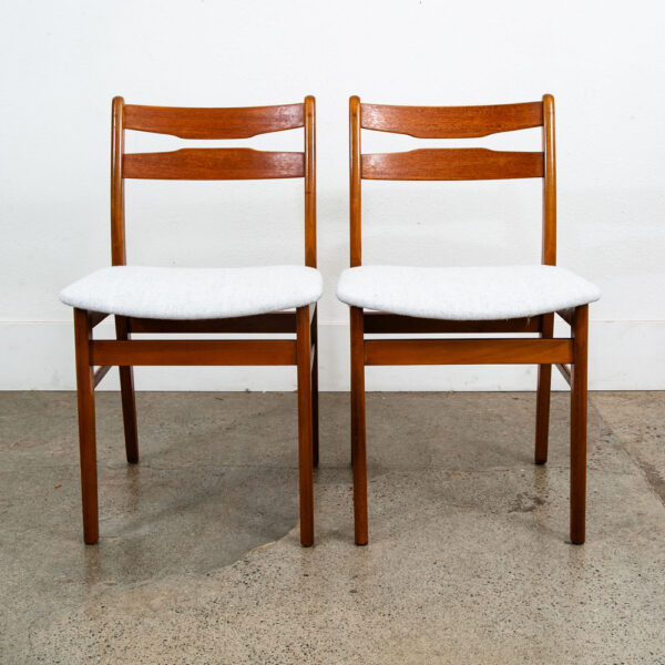 Mid Century Danish Modern Dining Chairs Set 4 Gray Off White Fabric Beech Teak - Image 11