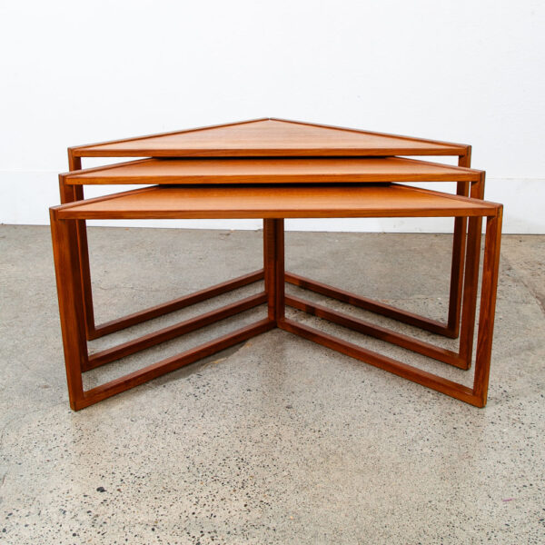 Mid Century Danish Modern Nesting Tables Solid Teak Triangular Set of 3 Denmark - Image 4