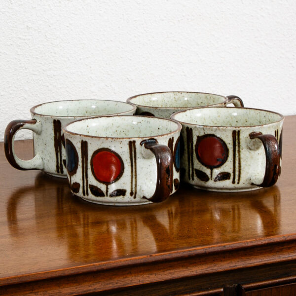 Mid Century Modern Coffee Mugs Set of 4 Handle Ceramic Studio with a Flower Design - Image 4