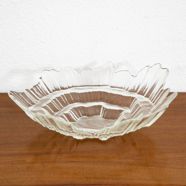 Mid Century Modern Finnish Art Glass Serving Bowl Clear Textured Tauno Wirkkala - Image 3
