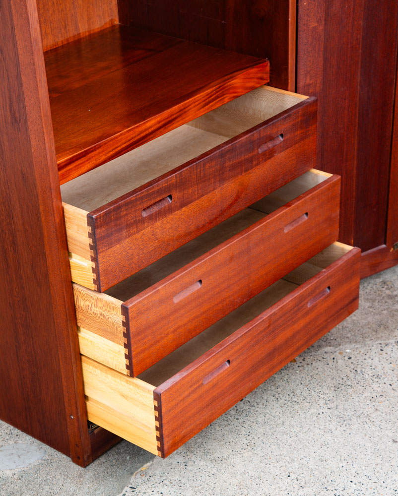 Mid Century Modern Closet Cabinet Armoire Mahogany Wardrobe Denmark 3 Drawers - Image 8