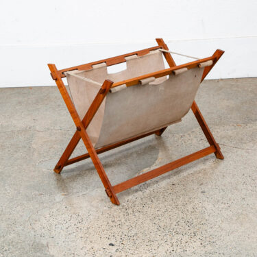 Mid Century Modern Magazine Rack leather Solid Teak Vintage Danish Folding Mcm