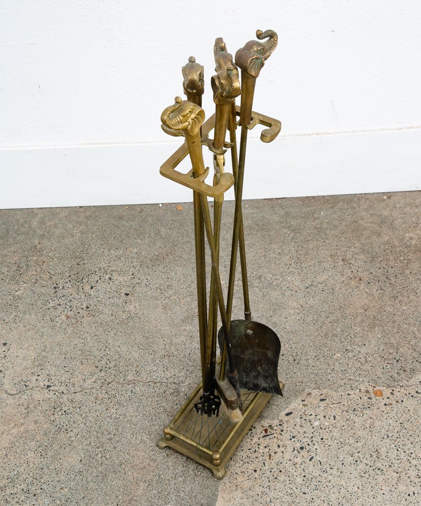 Mid Century Modern Fireplace Tools Solid Brass Elephant Head Gold Metal Mcm - Image 10