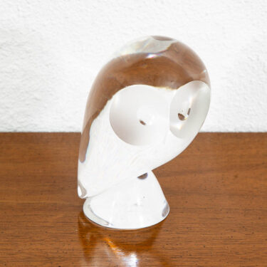 Mid Century Modern Art Glass Owl Figurine Paperweight Clear Signed Steuben