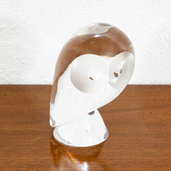 Mid Century Modern Art Glass Owl Figurine Paperweight Clear Signed Steuben
