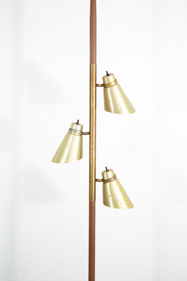 Mid Century Modern Floor Lamp Tension Pole 3 Light Brass Vintage Brown Mcm Floor - Image 2