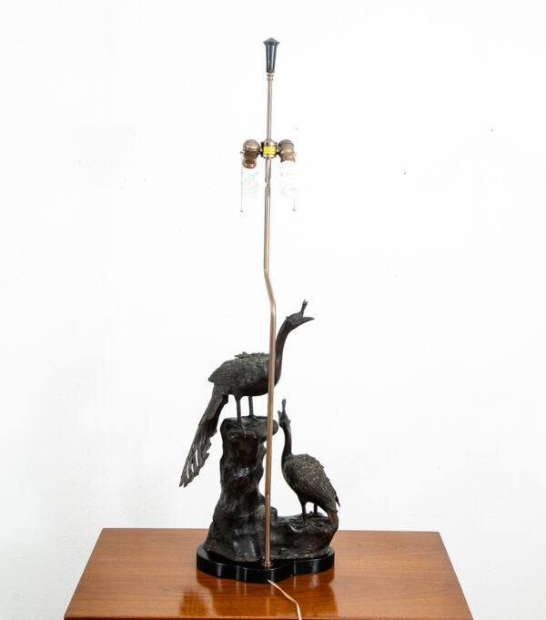 Mid Century Modern Lamp Table Light Bronze Peacock Sculptural Marbro Birds - Image 12