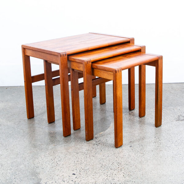 Mid Century Danish Modern Nesting Tables Solid Teak Set 3 Denmark Fingerjoint NM - Image 4