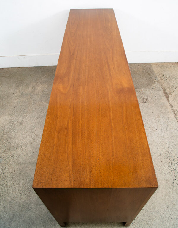 Mid Century Danish Modern Credenza Dresser Walnut 9 Drawer American Danish Brass - Image 5