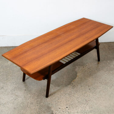 Mid Century Danish Modern Coffee Table Slat Teak Cane Beech Sculptural Norway NM