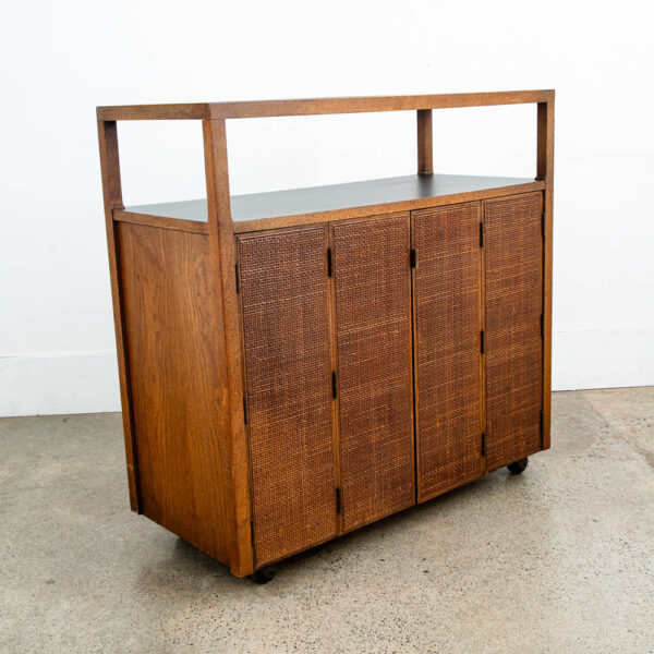 Mid Century Modern Serving Cart Trolley Rolling Bar Glass Cane Front Server Mcm - Image 4