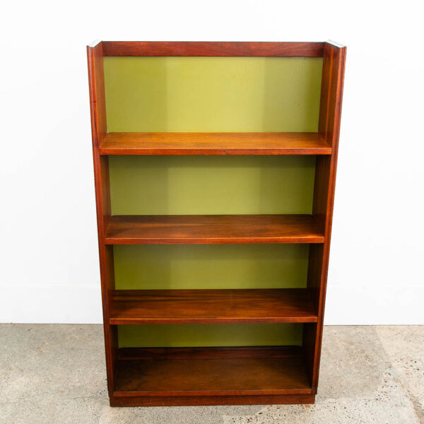 Mid Century Modern Bookshelf Walnut Shelving Unit Avocado Green Mcm Vintage Wood - Image 5