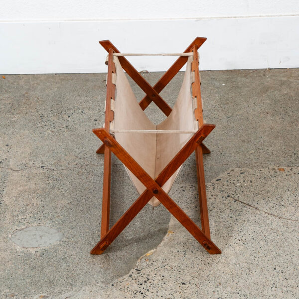 Mid Century Modern Magazine Rack leather Solid Teak Vintage Danish Folding Mcm - Image 8