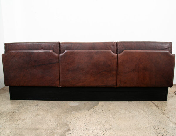 Mid Century Modern Sofa Couch Brown Leather 70s 80s Platform Black Frame 3 Seat - Image 4