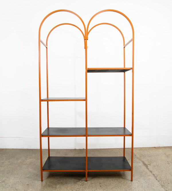 Mid Century Modern Display Cabinet Etagere Hutch Metal Orange Black Rounded Mcm - Image 2