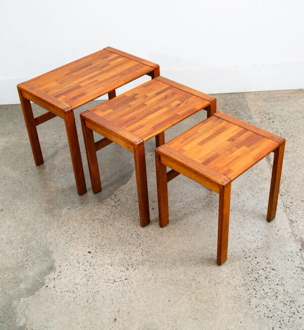 Mid Century Danish Modern Nesting Tables Solid Teak Set 3 Denmark Fingerjoint NM - Image 8