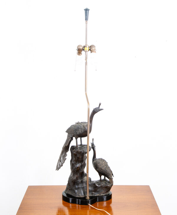 Mid Century Modern Lamp Table Light Bronze Peacock Sculptural Marbro Birds - Image 3