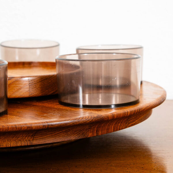 Mid Century Danish Modern Teak Lazy Susan Tray with Cups Luthje Wood Denmark - Image 8