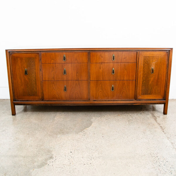 Mid Century Danish Modern Credenza Dresser Walnut 9 Drawer American Danish Brass - Image 2