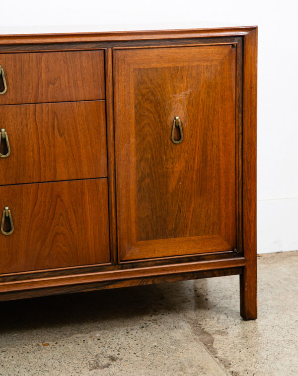 Mid Century Danish Modern Credenza Dresser Walnut 9 Drawer American Danish Brass - Image 8